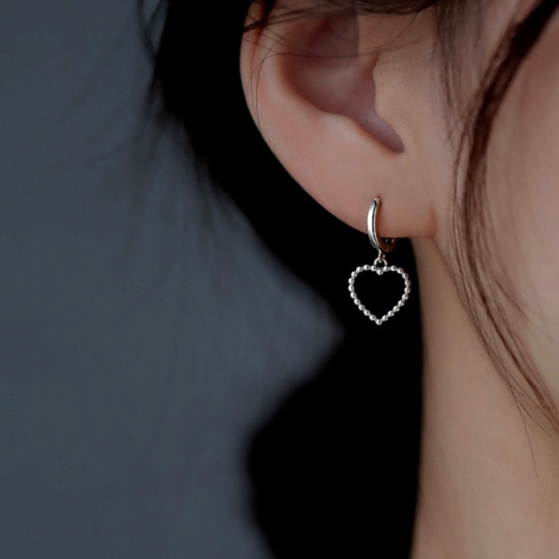 Sterling Silver Elegant Simple Hollow Heart Earrings