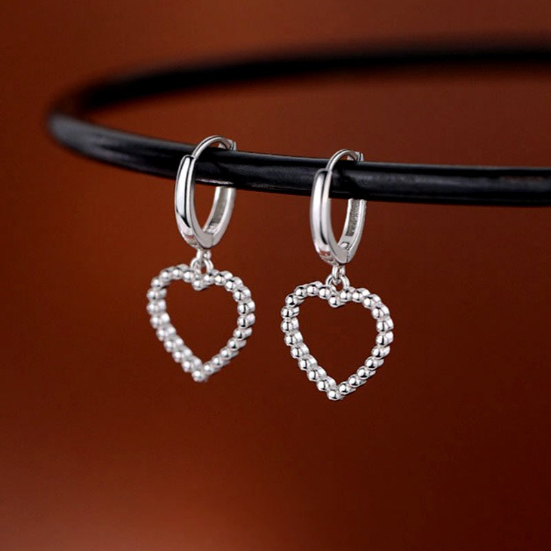 Sterling Silver Elegant Simple Hollow Heart Earrings