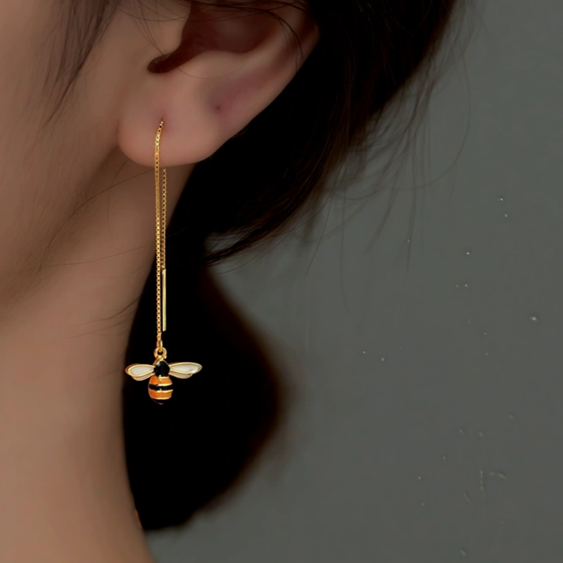 Sterling Silver Elegant Simple Little Bee Threader Earrings