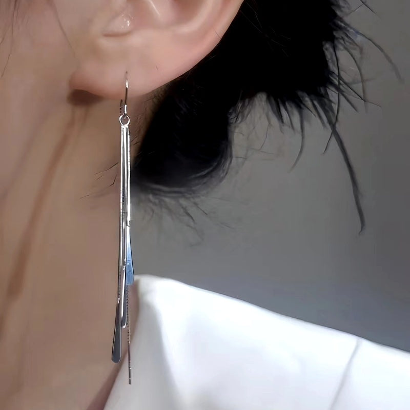 Sterling Silver Elegant Water Drop Threader Earrings
