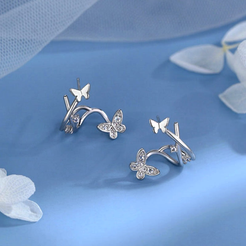Sterling Silver Elegant Zircon Butterfly Stud Earrings