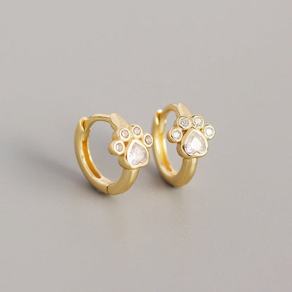 Sterling Silver Elegant Zircon Cute Cat Paw And Foot Earrings