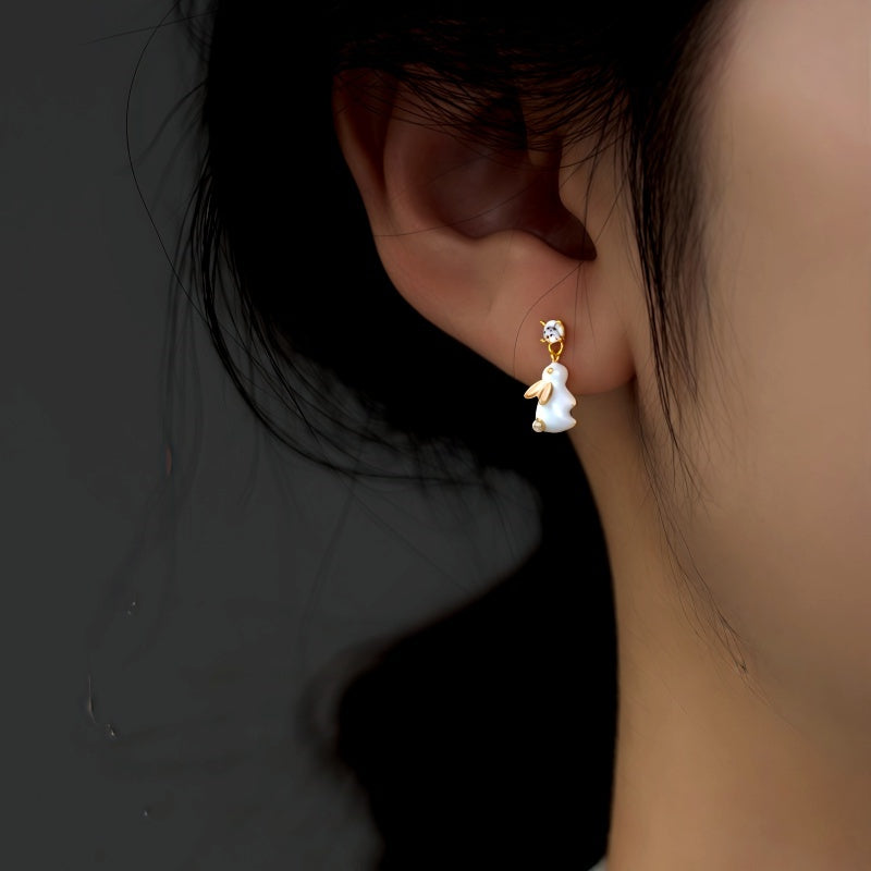 Sterling Silver Elegant Zircon Diamond Little Rabbit Earrings