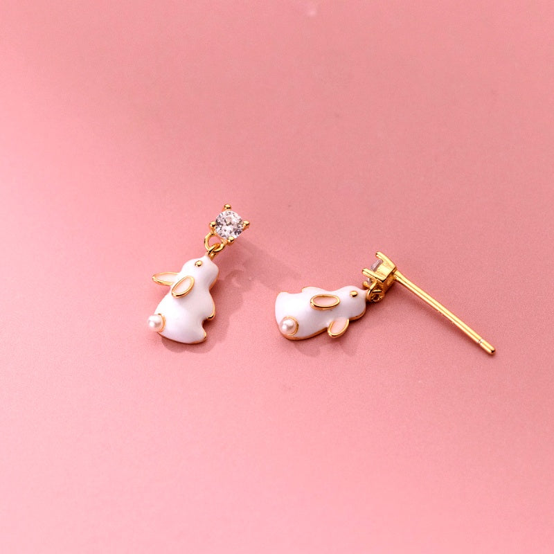 Sterling Silver Elegant Zircon Diamond Little Rabbit Earrings