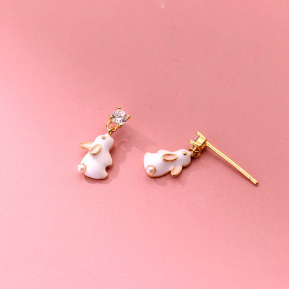 Sterling Silver Elegant Zircon Diamond Little Rabbit Earrings