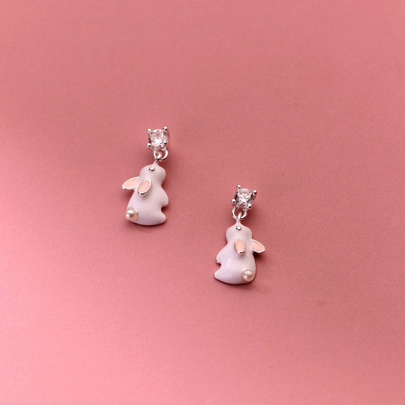 Sterling Silver Elegant Zircon Diamond Little Rabbit Earrings