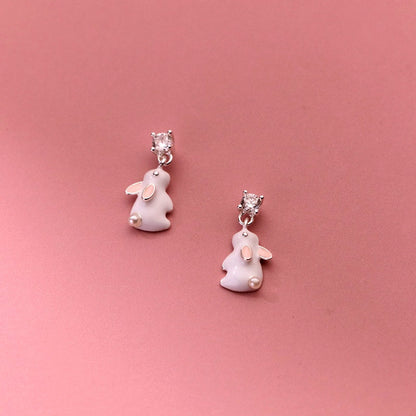 Sterling Silver Elegant Zircon Diamond Little Rabbit Earrings