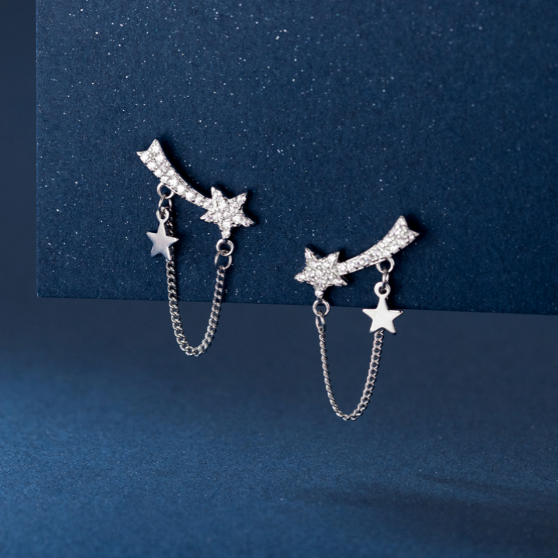 Sterling Silver Elegant Zircon Diamond Star Earrings