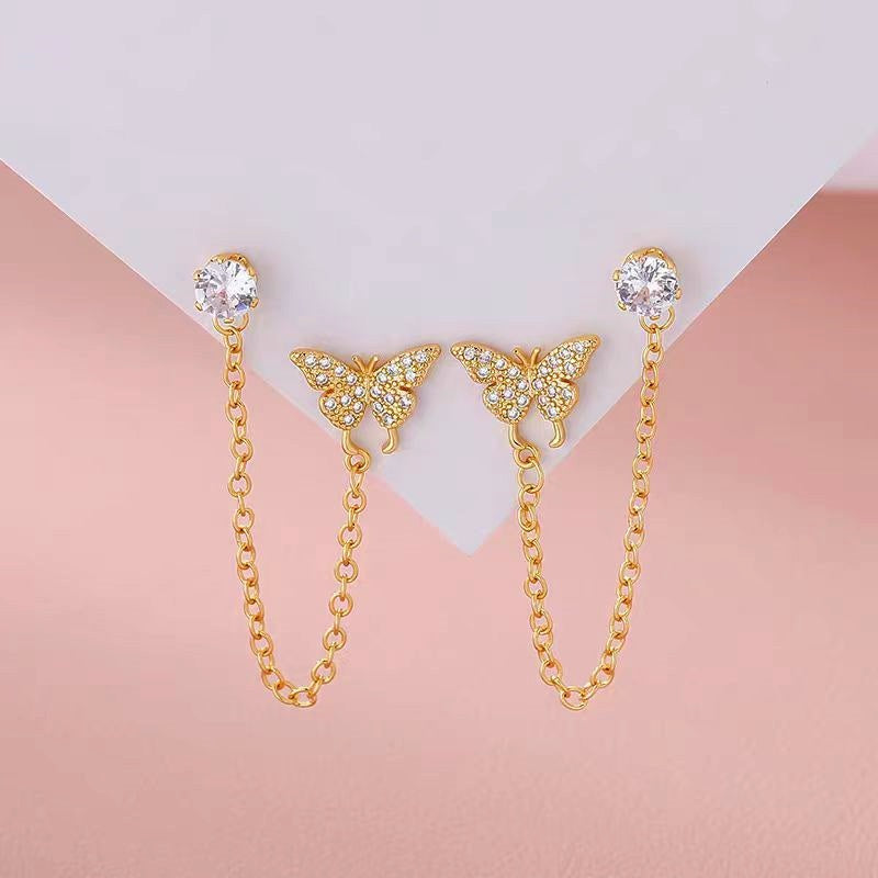 Sterling Silver Elegant Zircon Pierced Butterfly Earrings