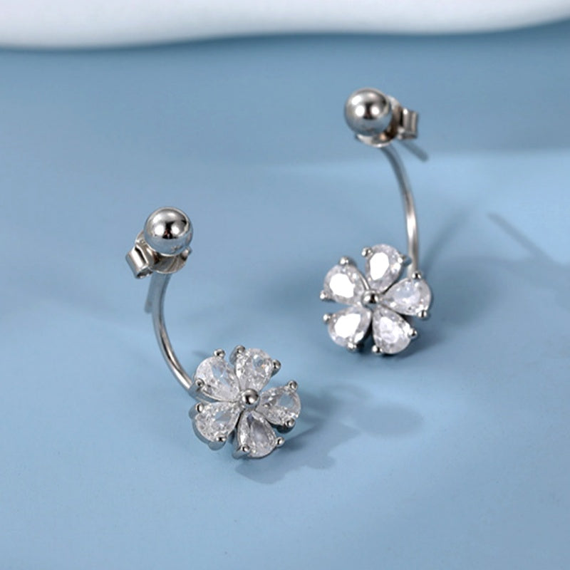 Sterling Silver Flower Jacket Earrings