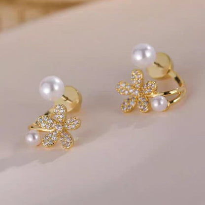 Sterling Silver Flower Pearl Stud Earrings