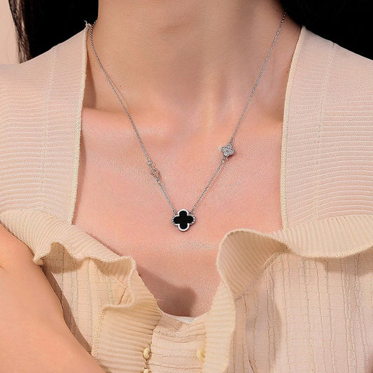 Sterling Silver Four-Leaf Clover Agate Necklaces