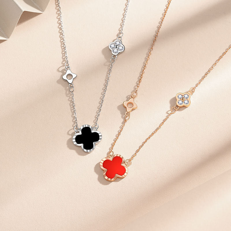 Sterling Silver Four-Leaf Clover Agate Necklaces
