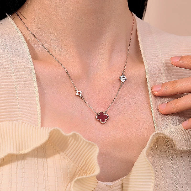 Sterling Silver Four-Leaf Clover Agate Necklaces