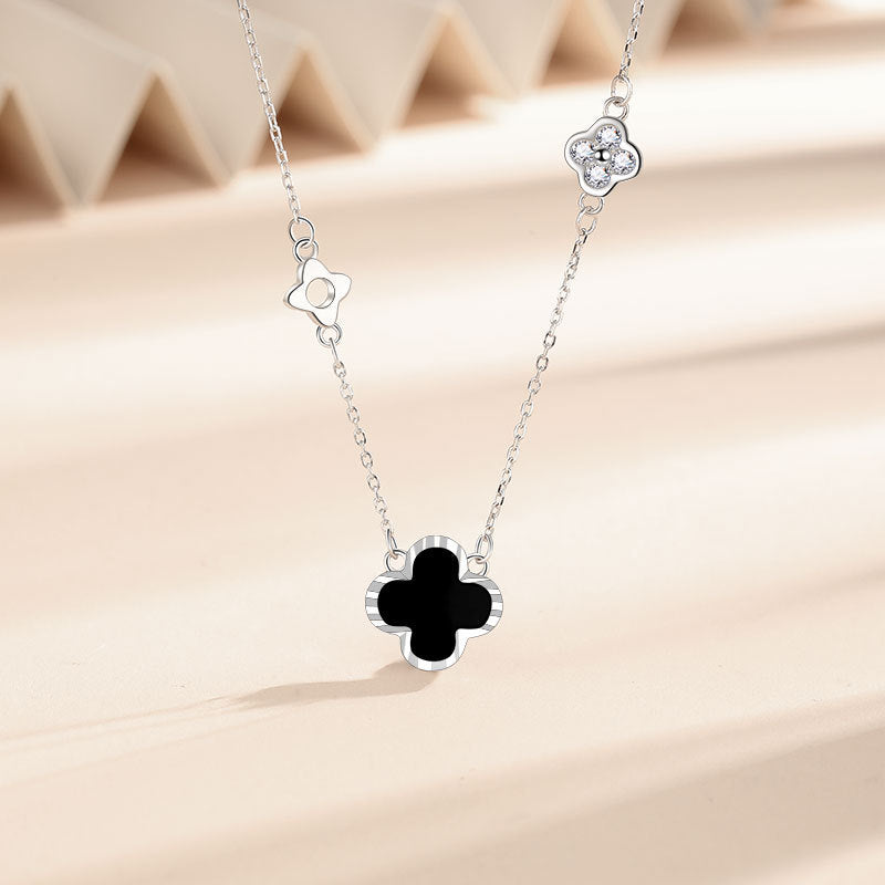 Sterling Silver Four-Leaf Clover Agate Necklaces