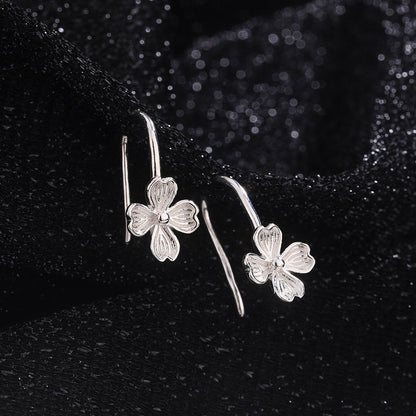 Sterling Silver Four-Leaf Flower Ear Hooks