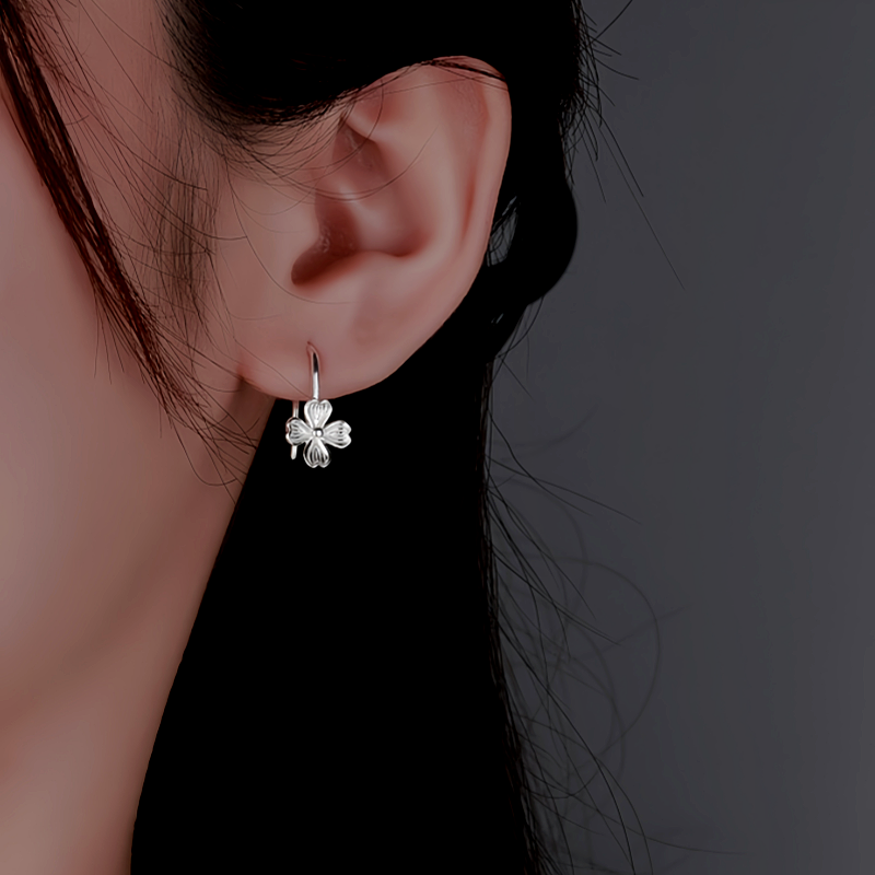 Sterling Silver Four-Leaf Flower Ear Hooks