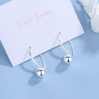 Sterling Silver Geometric Ball Bead Curved Hook Earrings