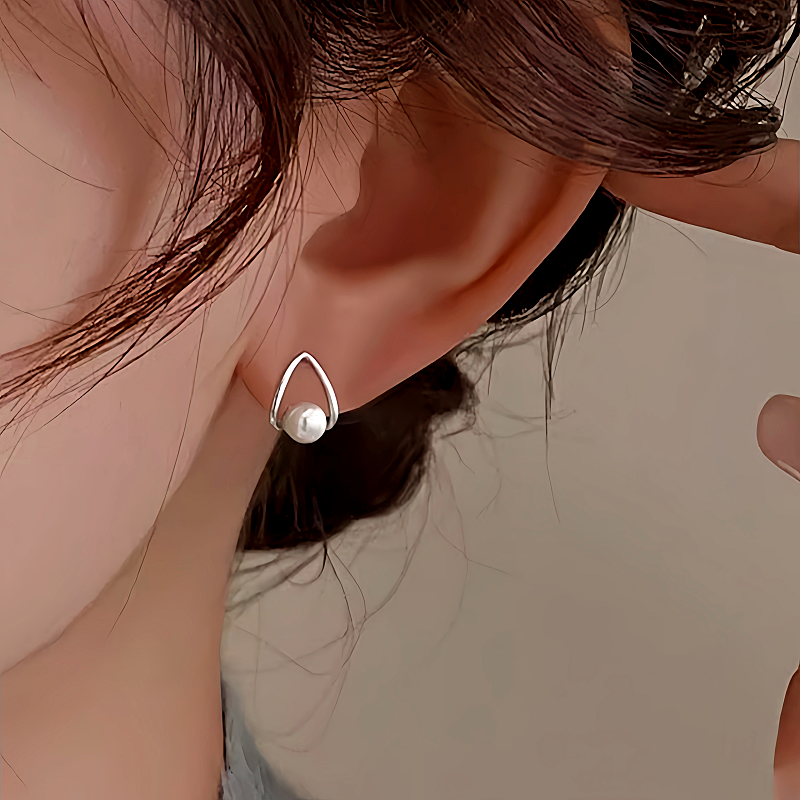 Sterling Silver Geometric Pearl Stud Earrings