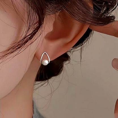 Sterling Silver Geometric Pearl Stud Earrings