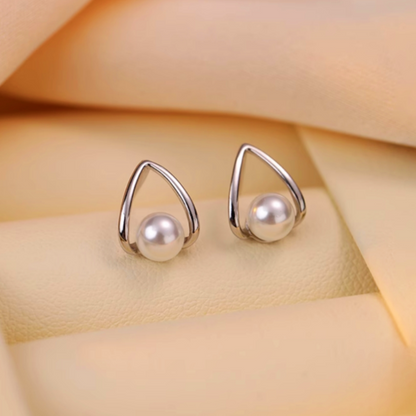 Sterling Silver Geometric Pearl Stud Earrings