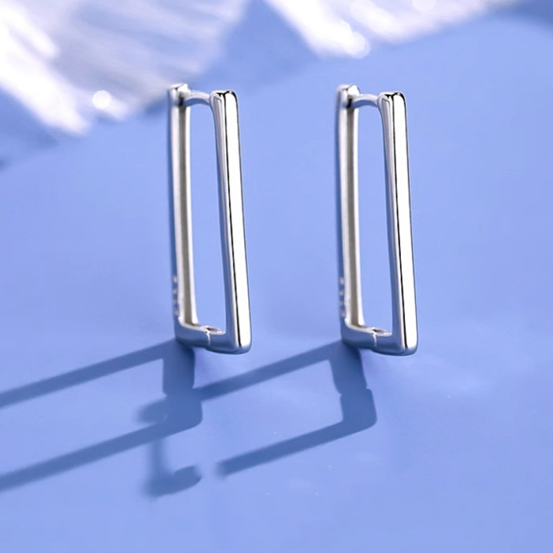 Sterling Silver Geometric Rectangular Earrings