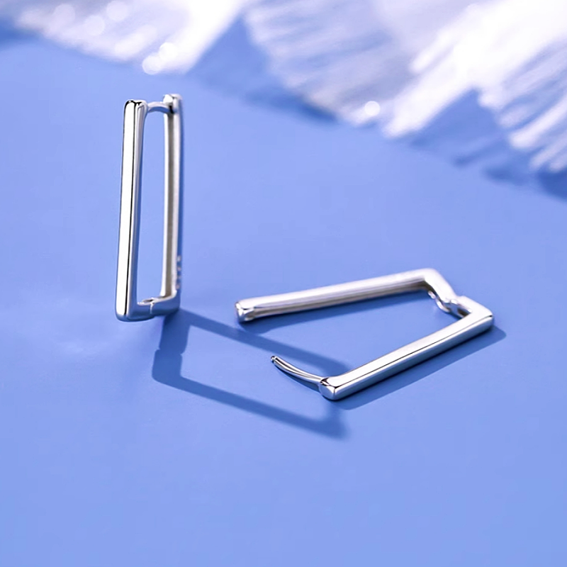 Sterling Silver Geometric Rectangular Earrings