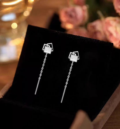 Sterling Silver Geometric Square Threader Earrings