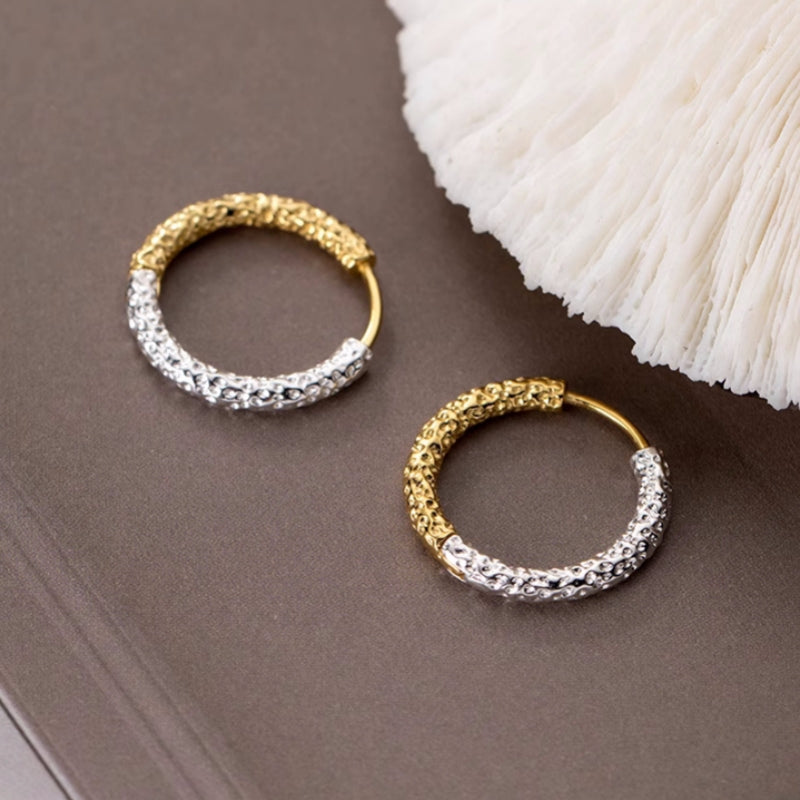 Sterling Silver Gold And Silver Textured Wrinkled Earrings
