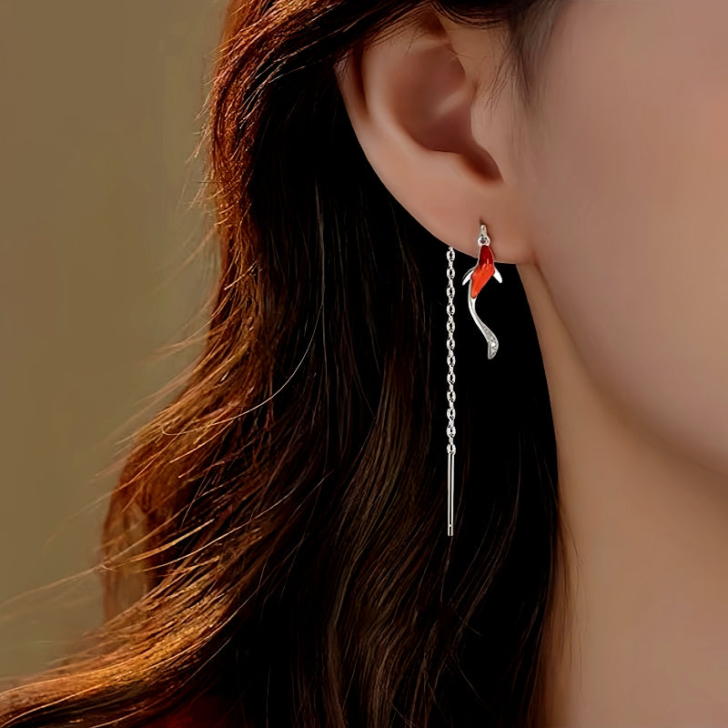 Sterling Silver Gold Fish Threader Earrings