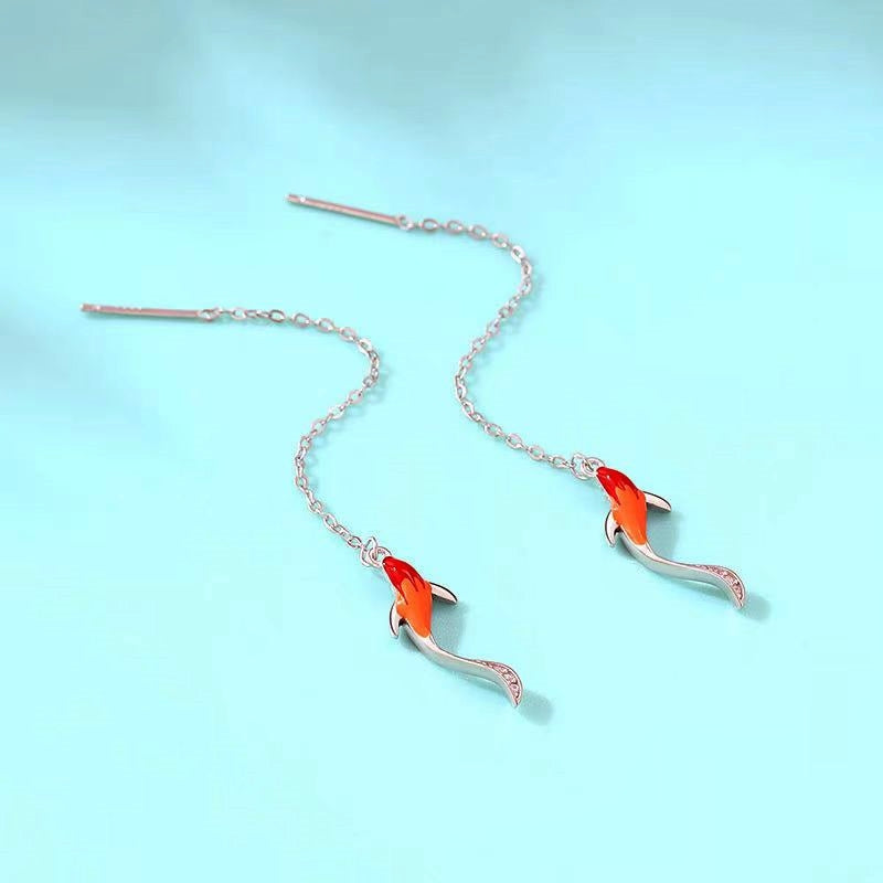 Sterling Silver Gold Fish Threader Earrings
