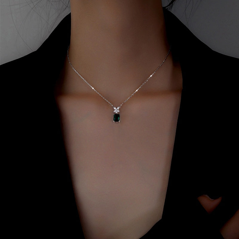 Sterling Silver Green Zircon Crystal Necklace