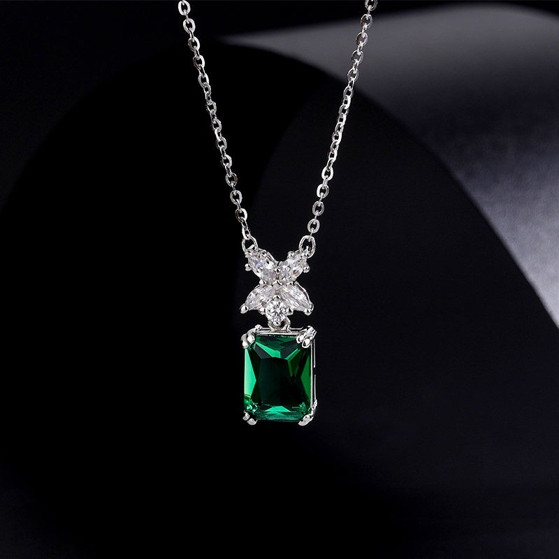 Sterling Silver Green Zircon Crystal Necklace