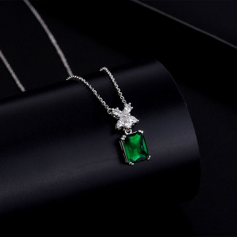 Sterling Silver Green Zircon Crystal Necklace