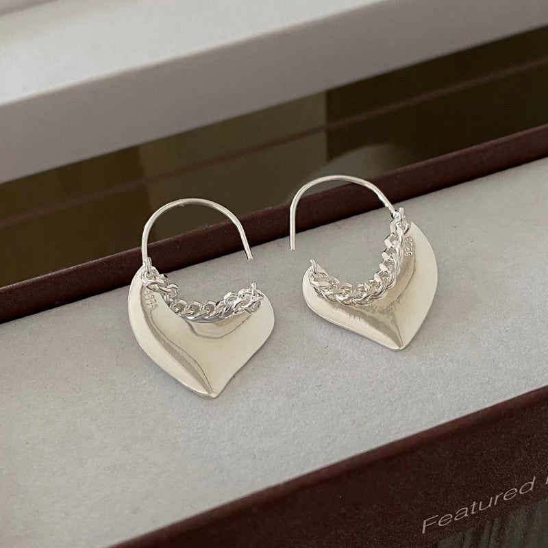 Sterling Silver Heart-Design Chian Threader Earrings