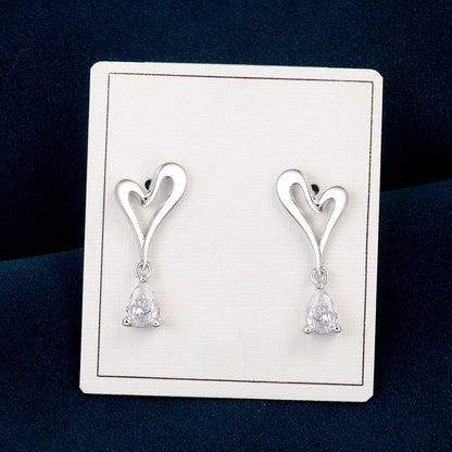 Sterling Silver Heart-Design Diamond Earrings