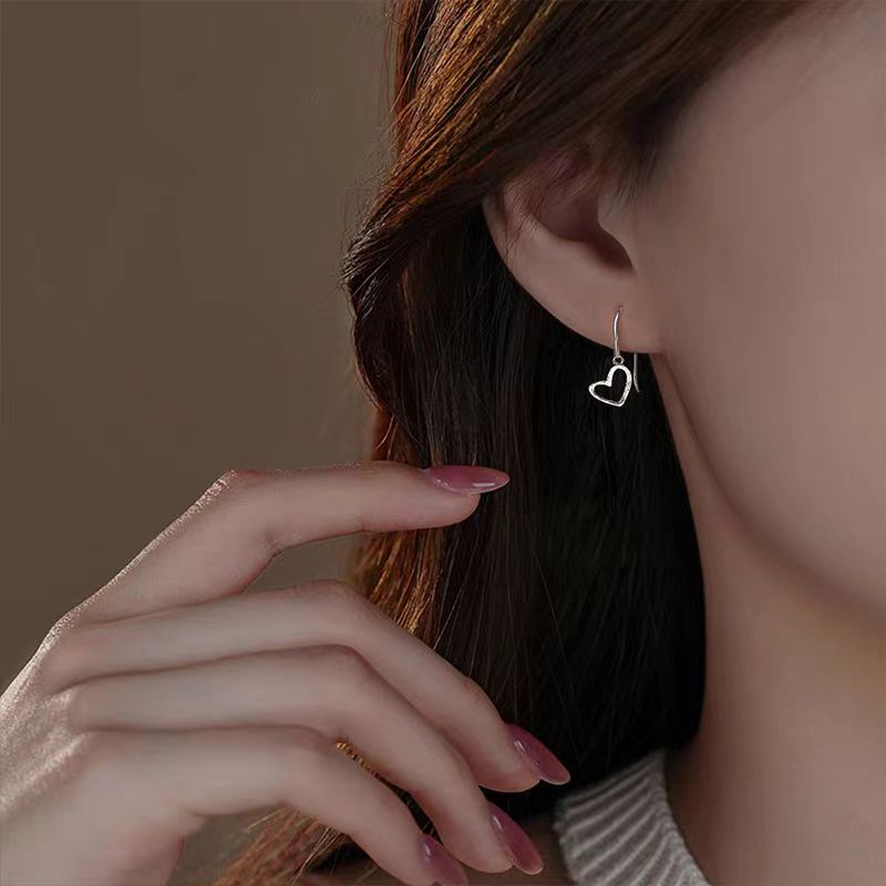 Sterling Silver Heart-Design Ear Hook Earrings