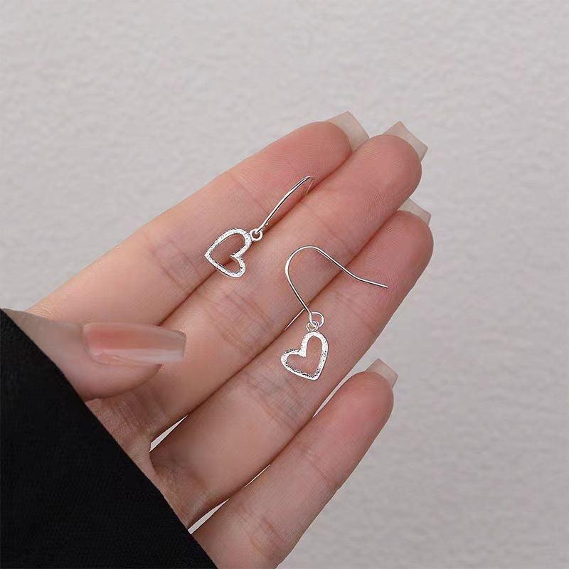 Sterling Silver Heart-Design Ear Hook Earrings