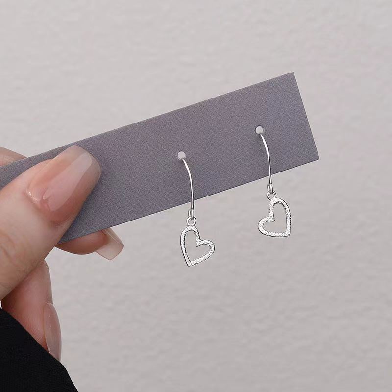 Sterling Silver Heart-Design Ear Hook Earrings