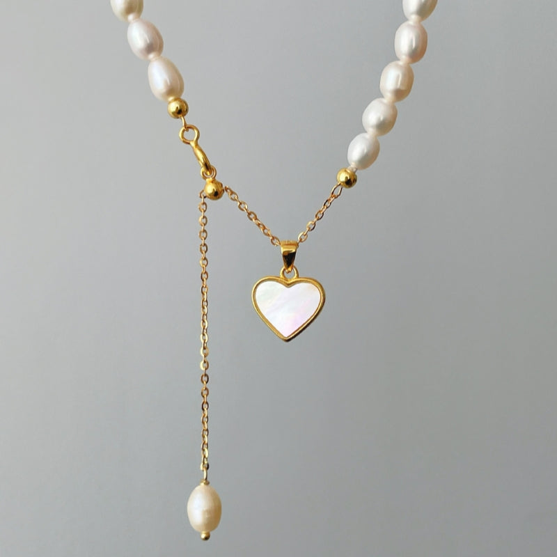Sterling Silver Heart-Design Natural Pearl Earrings