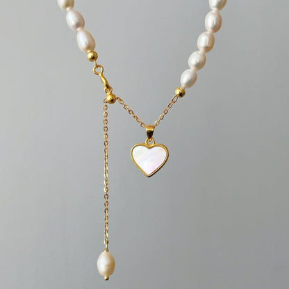 Sterling Silver Heart-Design Natural Pearl Earrings