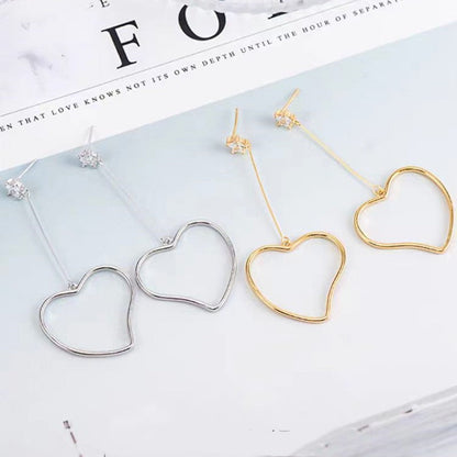 Sterling Silver Heart-Design Star Earrings