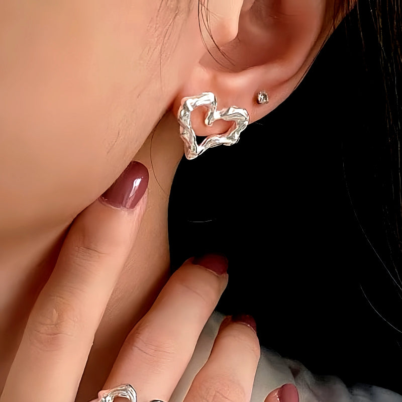 Sterling Silver Heart-Design Stud Earrings
