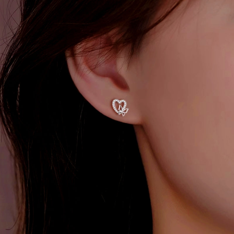 Sterling Silver Heart-Design Stud Earrings