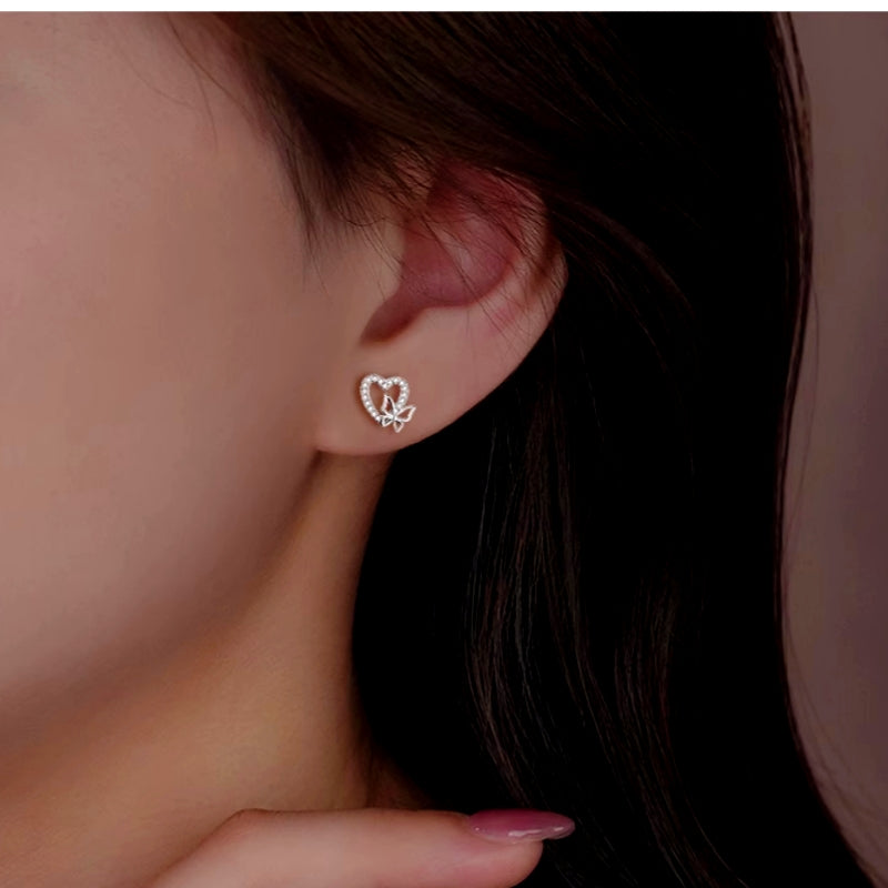 Sterling Silver Heart-Design Stud Earrings