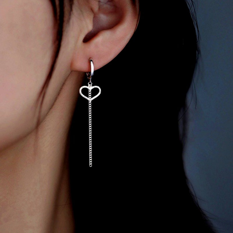 Sterling Silver Heart-Design Tassel Earrings
