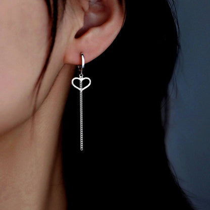 Sterling Silver Heart-Design Tassel Earrings