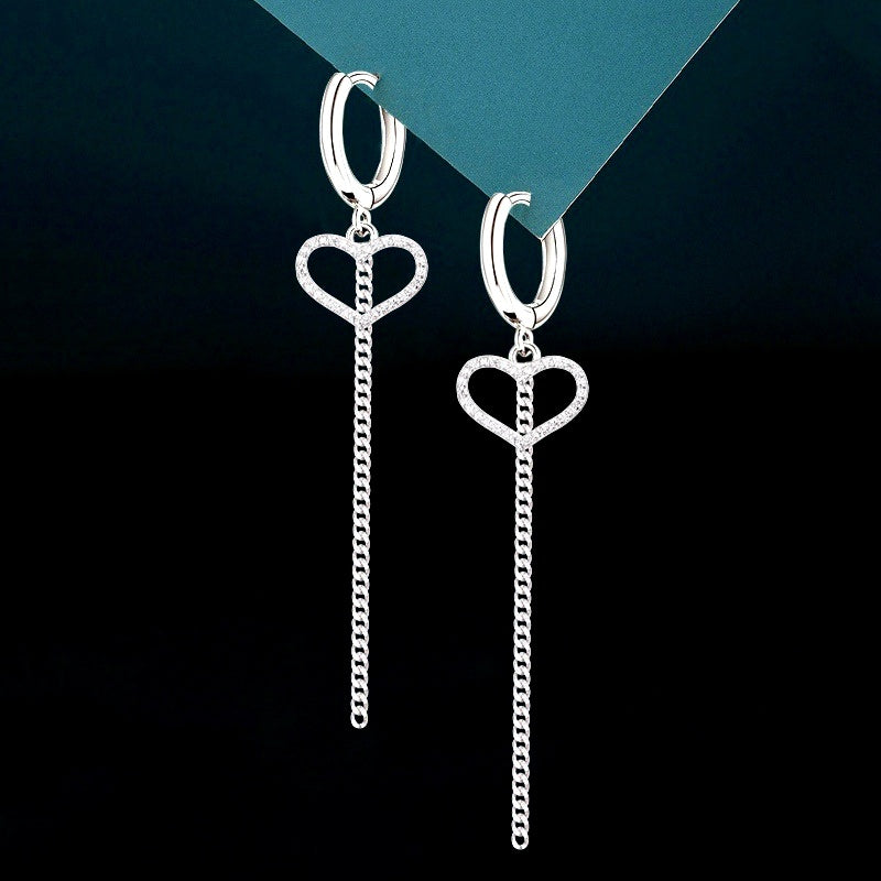 Sterling Silver Heart-Design Tassel Earrings