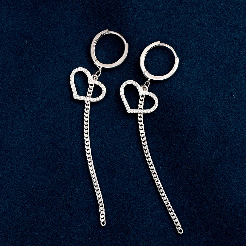 Sterling Silver Heart-Design Tassel Earrings