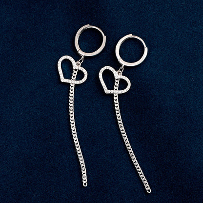 Sterling Silver Heart-Design Tassel Earrings